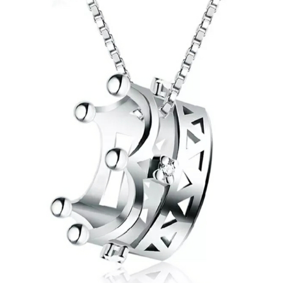 NEW 925 STERLING SILVER PLATED CROWN NECKLACE - Picture 2 of 4